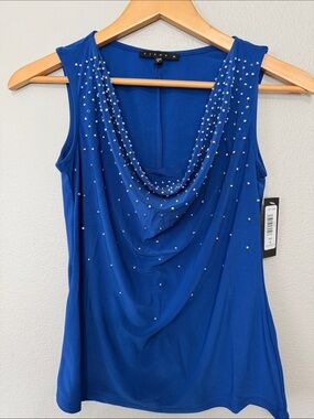 Tiana B Royal Blue Sleeveless Cowl Neck Camisole Silver Stud Embellishment Small
